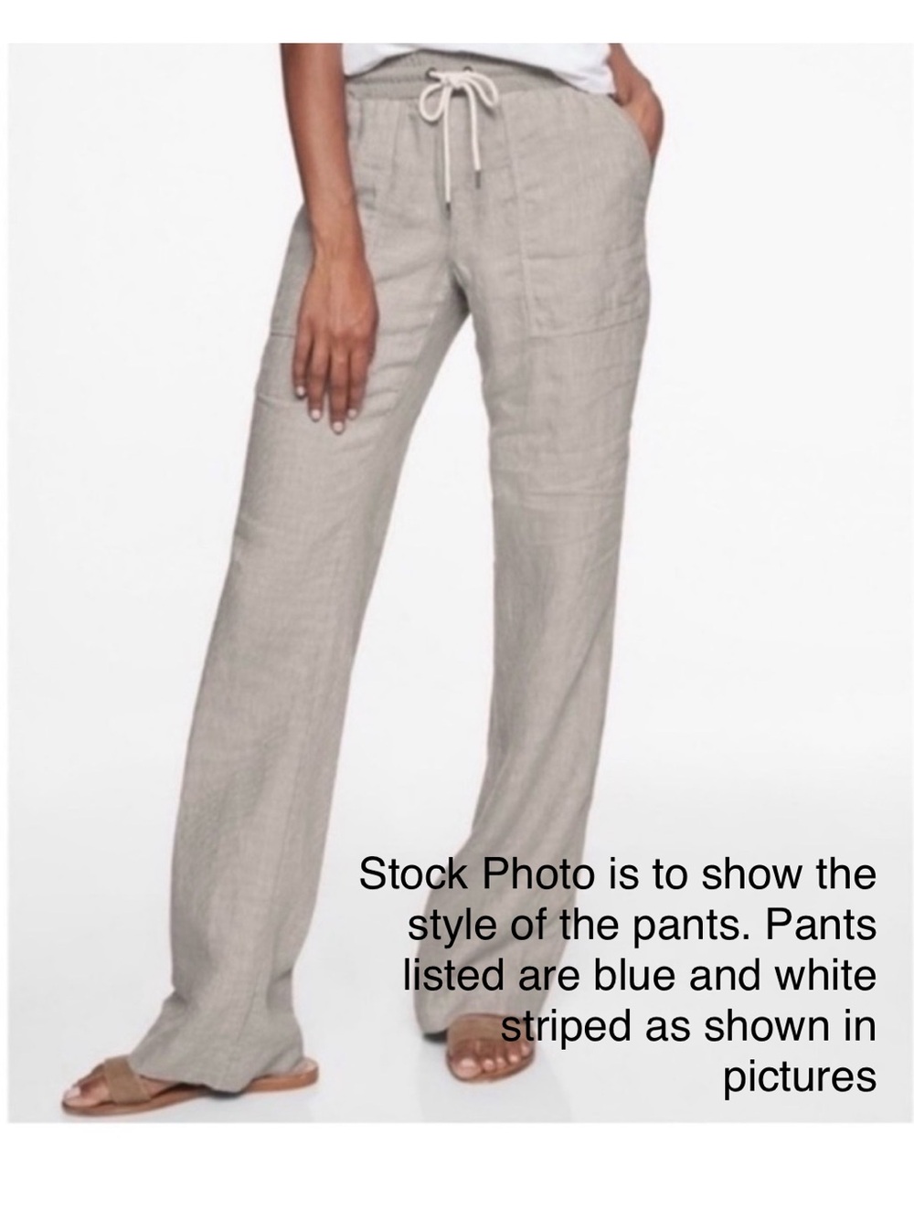 Athleta Blue and White Pinstripe Drawstring Wide-Leg Pants